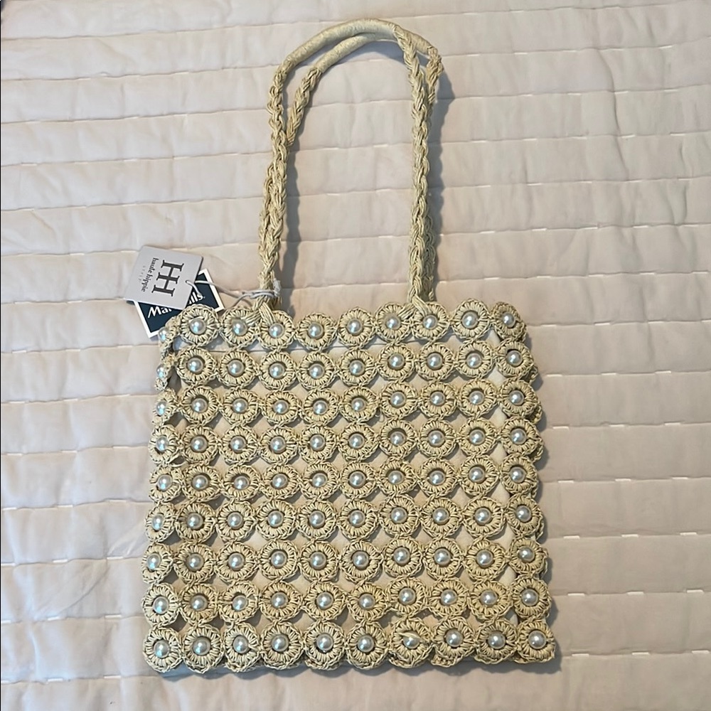 Straw Pearl Tote Bag